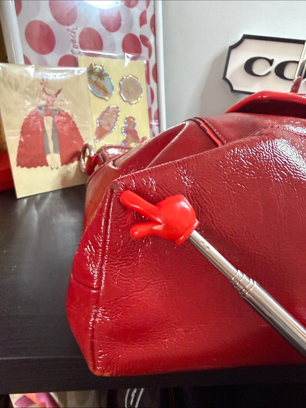 Coach Poppy Y2K Red Patent Leather Shoulder Bag with Front Pocket - Picture 10 of 17